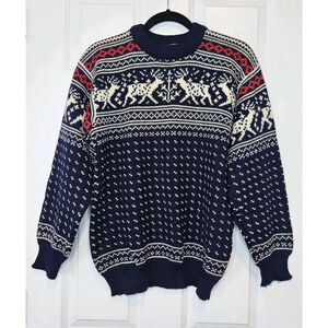 L.L.Bean Vintage 70s/80s Norwegian Wool Reindeer Fair Isle Sweater Mens S